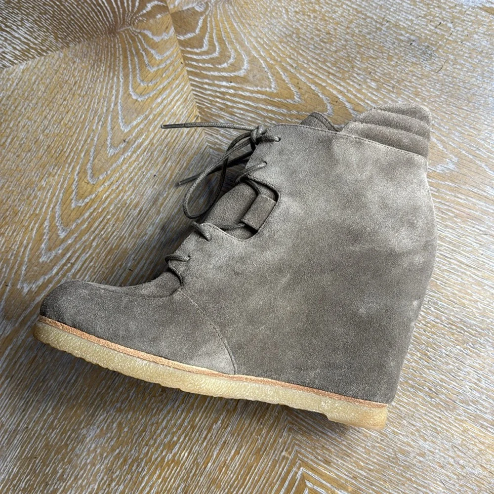 STUART WEITZMAN Kidstuff High Top Wedge Beige Lace Up High Heel Boots 37 - Picture 6 of 12